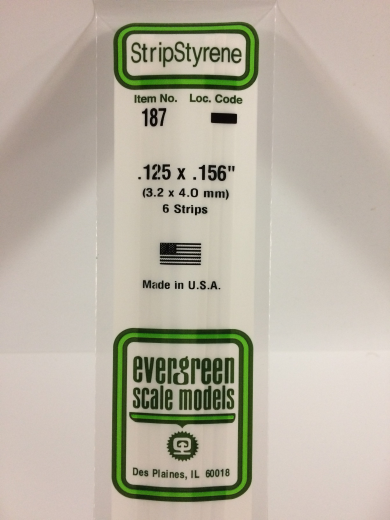 Evergreen White Polystyrene Strip 0.125 x 0.156 x 14" / 3.2mm x 4mm x 36cm (6) Evergreen