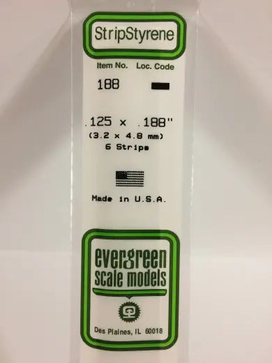 Evergreen White Polystyrene Strip 0.125 x 0.188 x 14" / 3.2mm x 4.8mm x 36cm (6) Evergreen