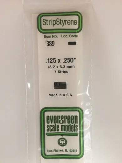 Evergreen White Polystyrene Strip 0.125 x 0.250 x 24" / 3.2mm x 6.4mm x 61cm (7) Evergreen