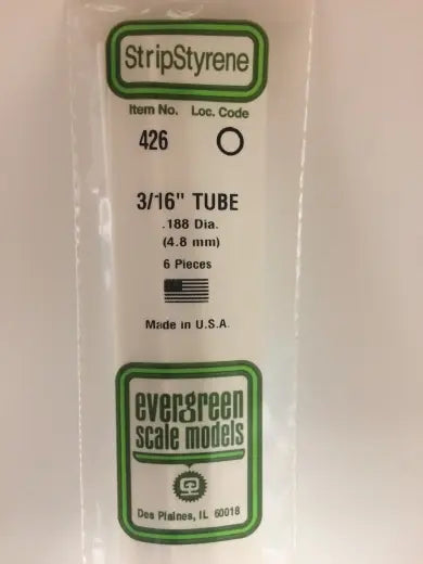 Evergreen White Polystyrene Round Tube 0.188 x 24" / 4.8mm x 61cm (6) Evergreen