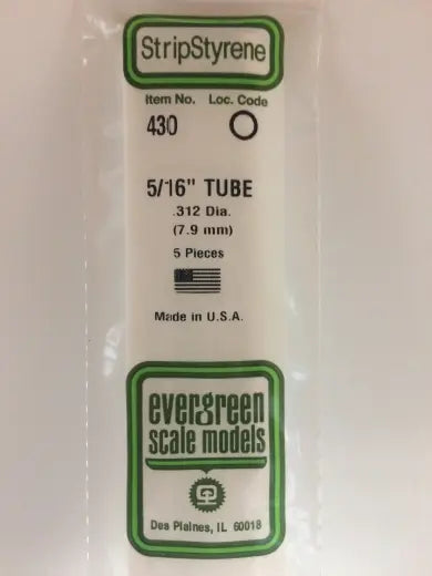 Evergreen White Polystyrene Round Tube 0.312 x 24" / 7.9mm x 61cm (5) Evergreen