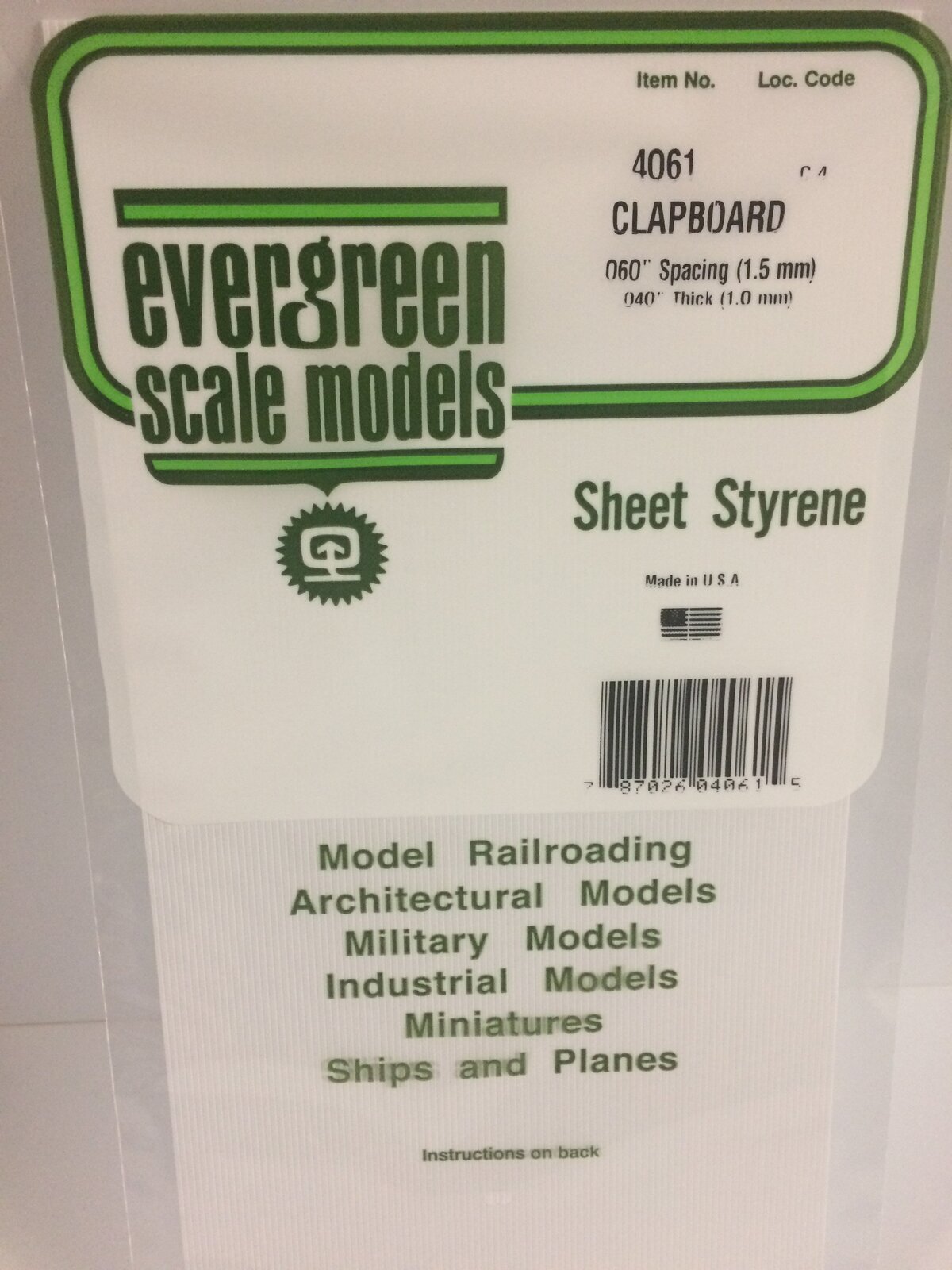 Evergreen White Polystyrene Clapboard Siding Sheet 0.060 x 6 x 12" / 1.5mm x 15cm x 30cm (1) Evergreen