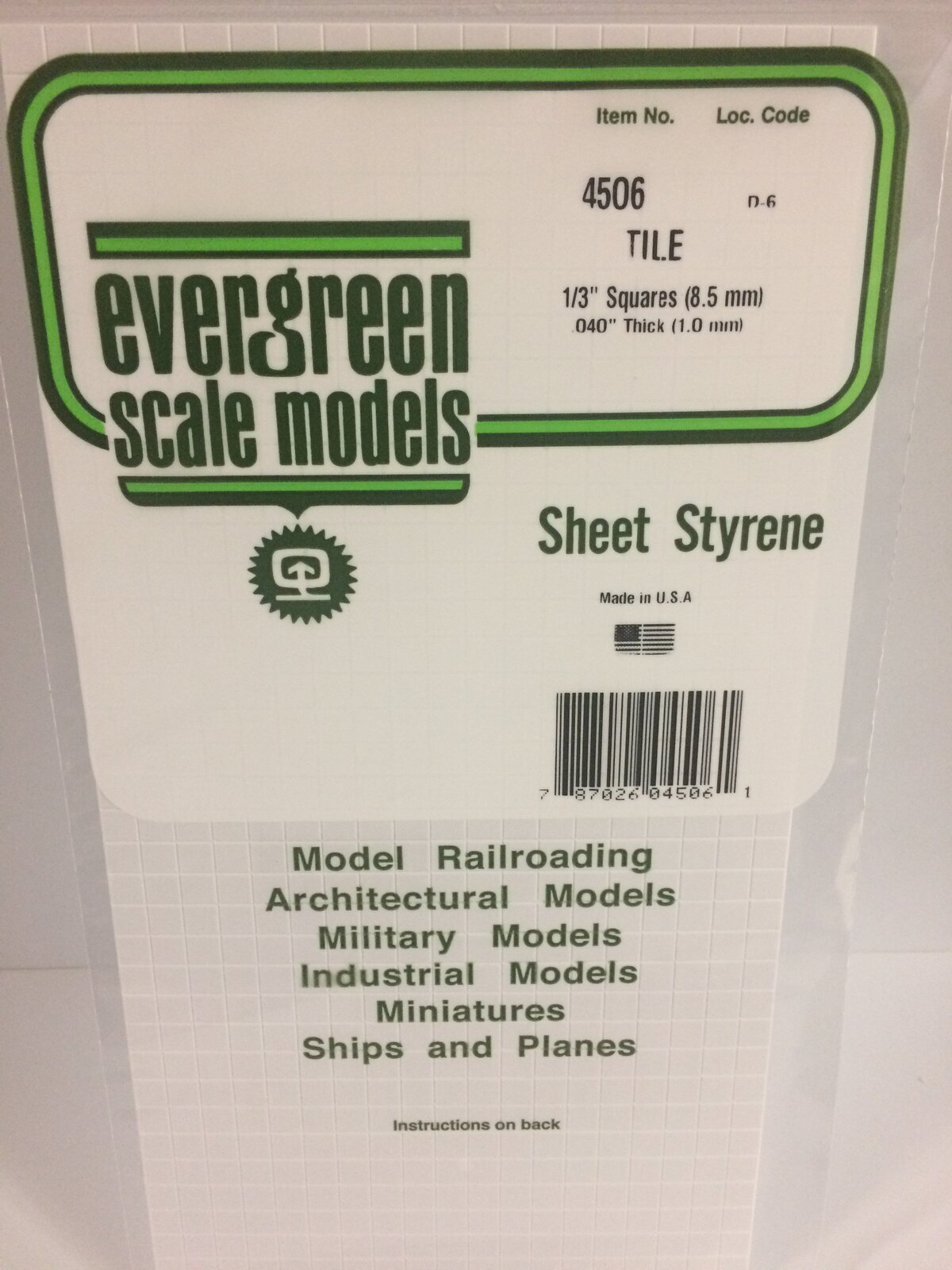 Evergreen White Polystyrene Square Tile 0.333 x 6 x 12" / 8.5mm x 15cm x 30cm (1) Evergreen