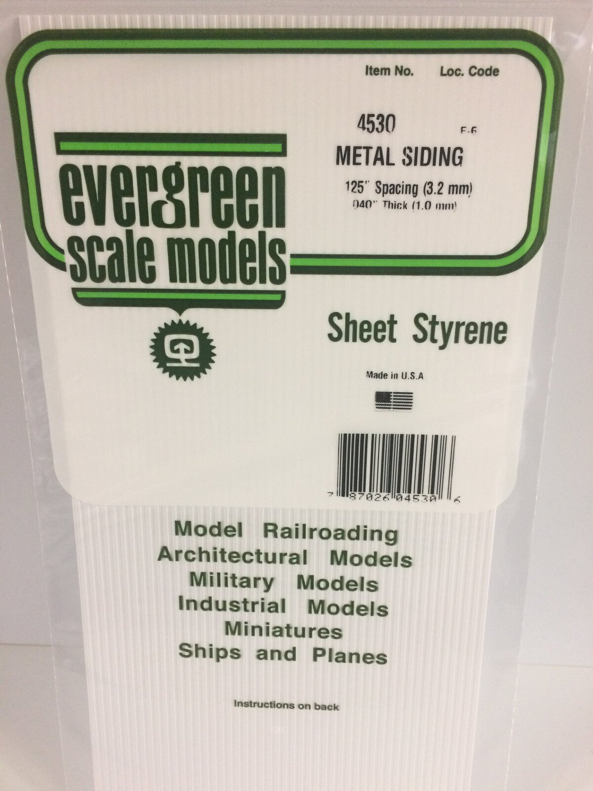 Evergreen White Polystyrene Metal Siding Sheet 0.125 x 6 x 12" / 3.2mm x 15cm x 30cm (1) Evergreen