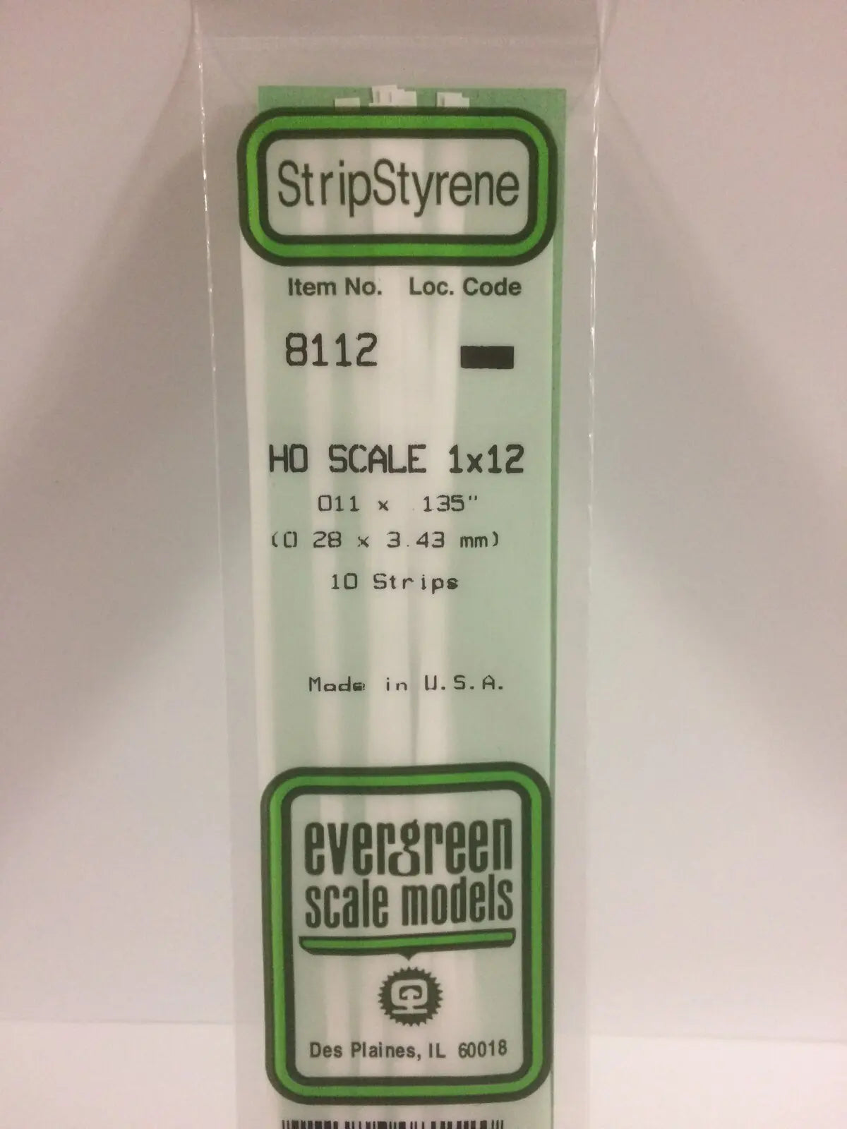 Evergreen White Polystyrene HO Scale Strip 0.011 x 0.138 x 14" (10) Evergreen