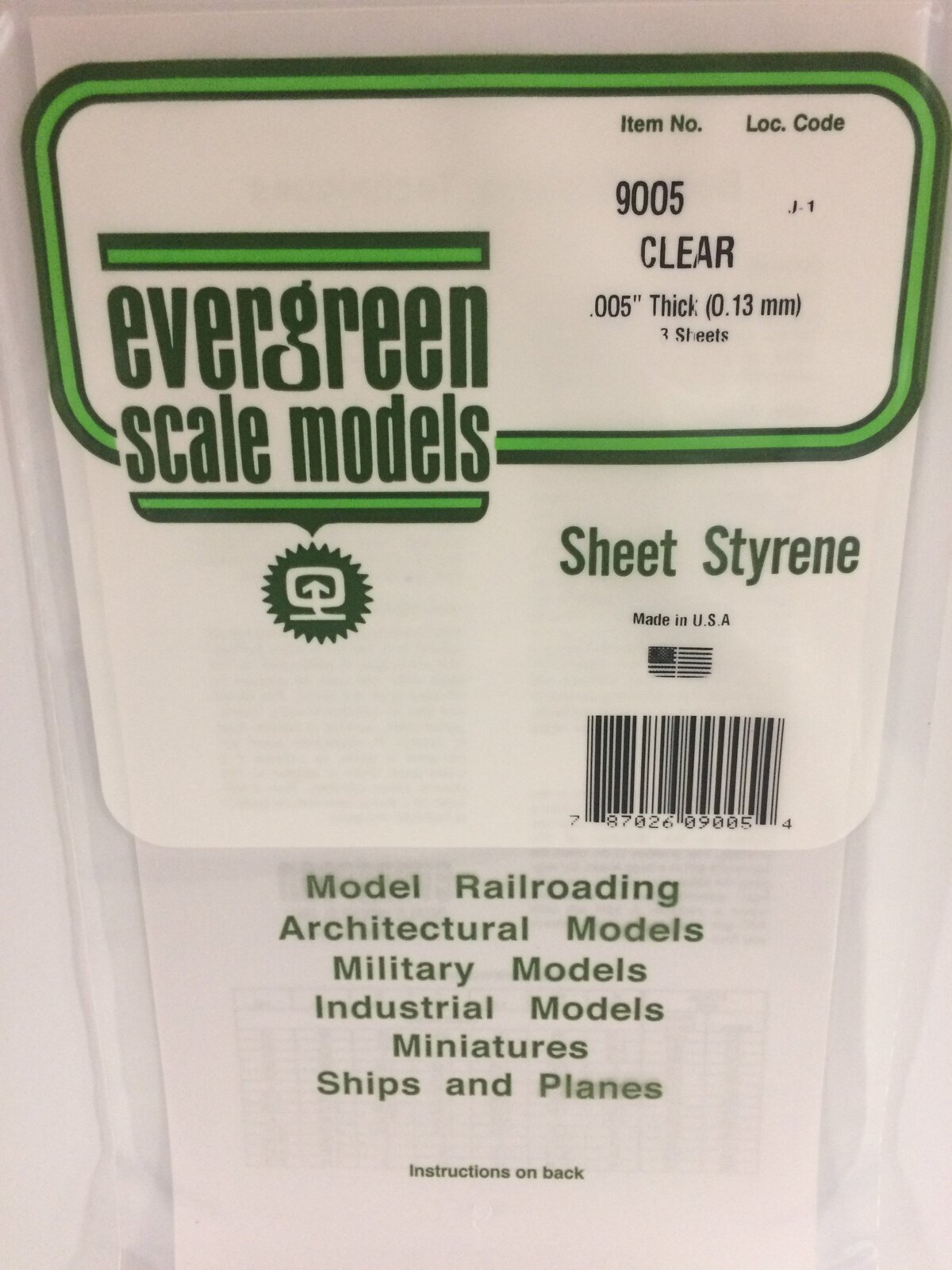 Evergreen Clear Polystyrene Sheet 0.005 x 6 x 12" / 0.13mm x 15cm x 30cm (3) Evergreen