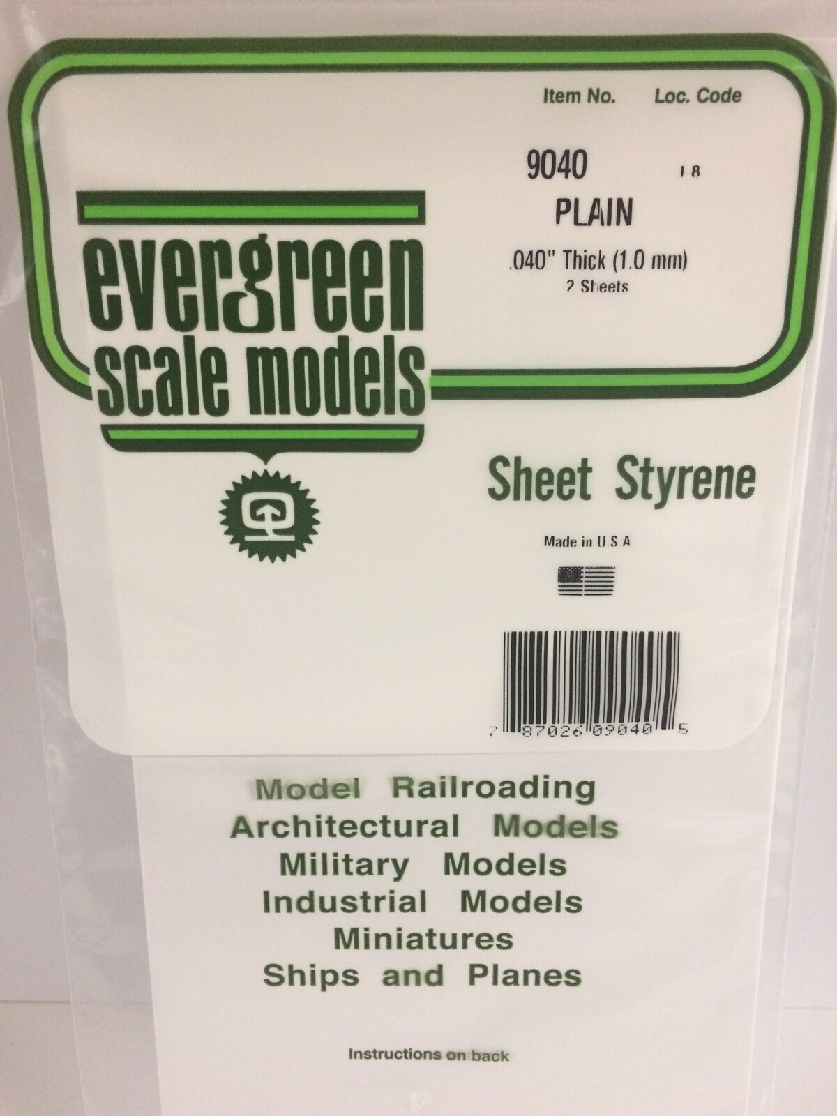 Evergreen White Polystyrene Sheet 0.040 x 6 x 12" / 1mm x 15cm x 30cm (2) Evergreen