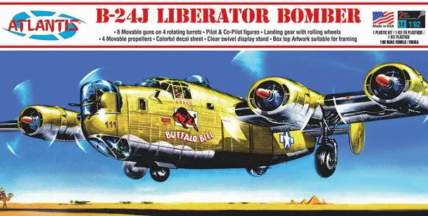 Atlantis 1/92 B-24J Bomber Buffalo Bill with Swivel Stand Plastic Model Kit Atlantis