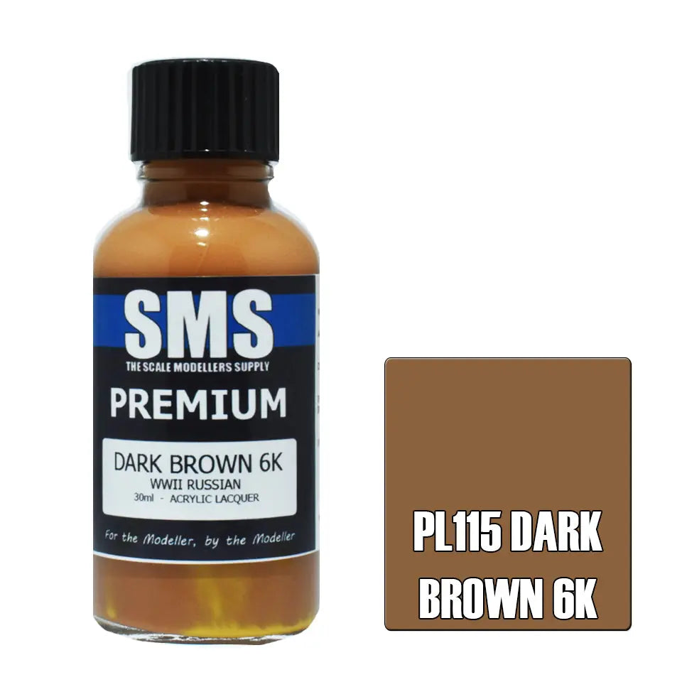 SMS Premium Acrylic Lacquer Dark Brown 6K 30ml The Scale Modellers Supply