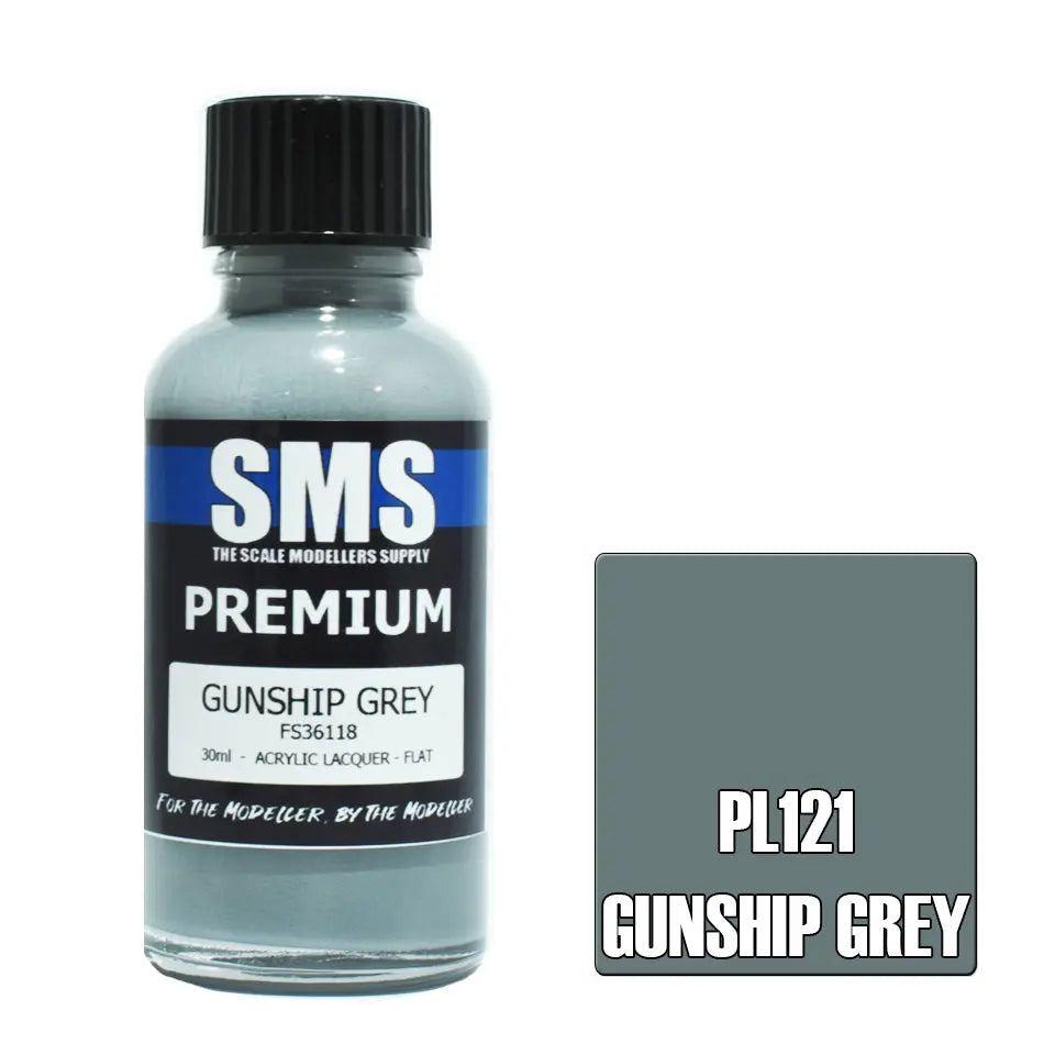 SMS Premium Acrylic Lacquer US Gunship Grey FS36118 30ml The Scale Modellers Supply