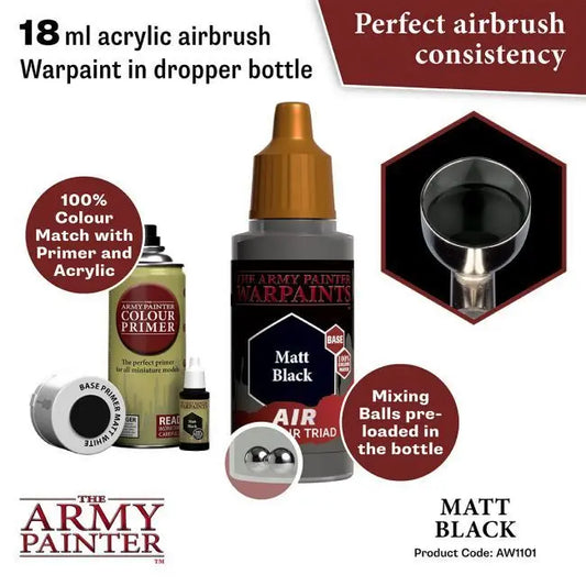 The Army Painter Warpaints Air: Matt Black - 18ml Acrylic Paint The Army Painter