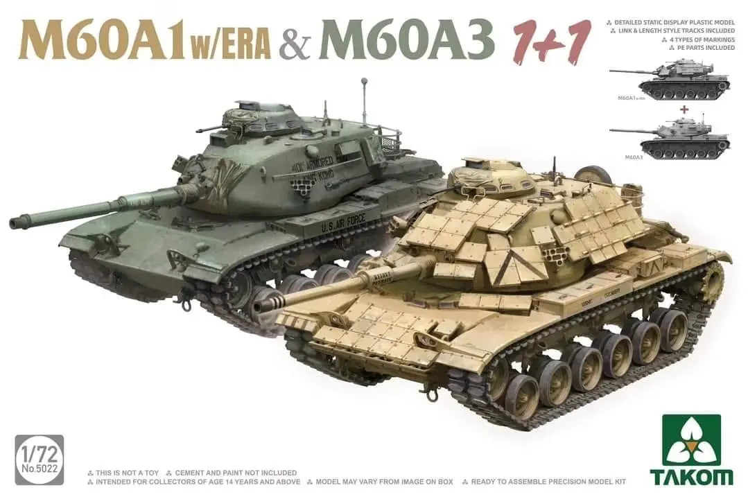 Takom 1/72 M60A1 w/ERA & M60A3 1+1 Plastic Model Kit Takom