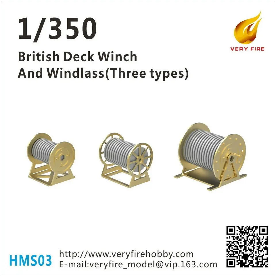 Very Fire 1/350 British deck winch and windlass, 3 types (23 sets) Very Fire