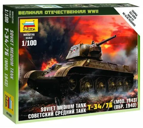 Zvezda 1/100 Soviet Medium Tank T-34-76 mod.1942 Plastic Model Kit Zvezda
