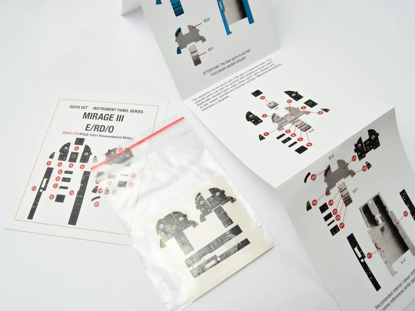 Red Fox Studio 1:32 Mirage III E/RD/O Quick Set 3D Instrument Panel (for Revell) Red Fox Studio