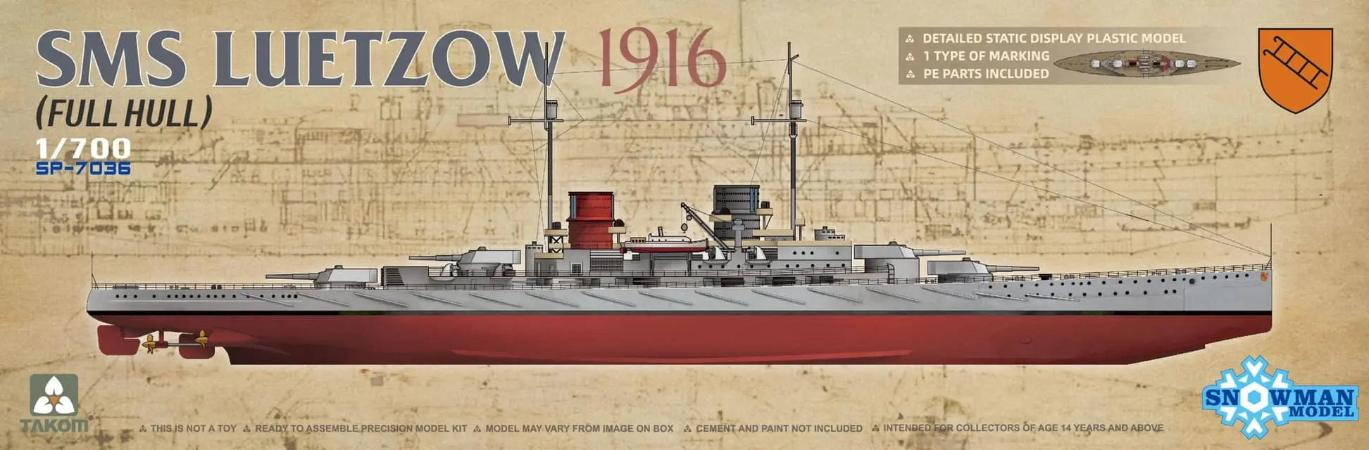 Takom 1/700 SMS Luetzow 1916 (Full Hull) (Snowman) Plastic Model Kit Takom