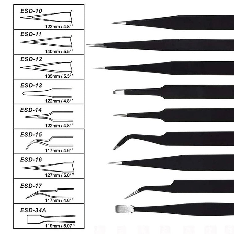 IckySticky 9 Piece Precision Tweezer Set with Bag IckySticky