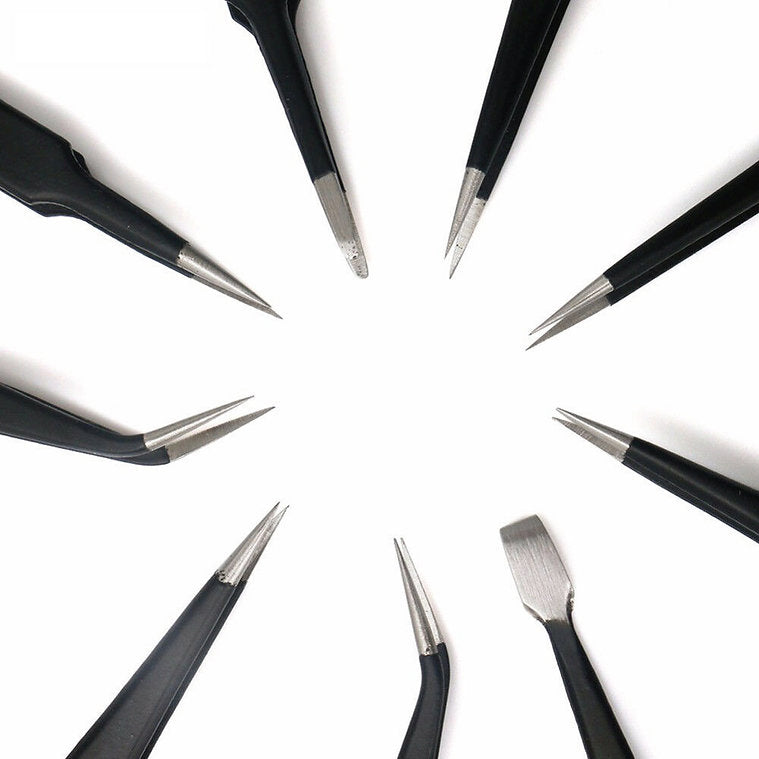 IckySticky 9 Piece Precision Tweezer Set with Bag IckySticky