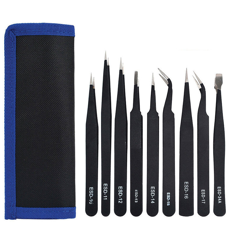 IckySticky 9 Piece Precision Tweezer Set with Bag IckySticky