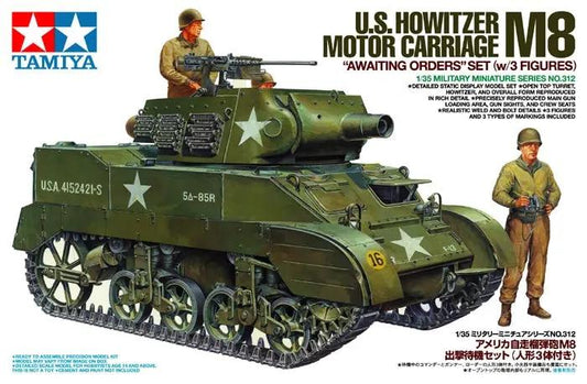 Tamiya 1:35 U.S. HOWITZER MOTOR CARRIAGE M8 "AWAITING ORDERS" SET (w/3 FIGURES) Plastic Model Kit