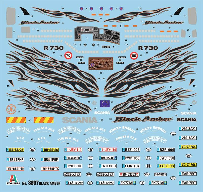 Italeri 1/24 SCANIA R730 ''BLACK AMBER'' Plastic Model Kit Italeri