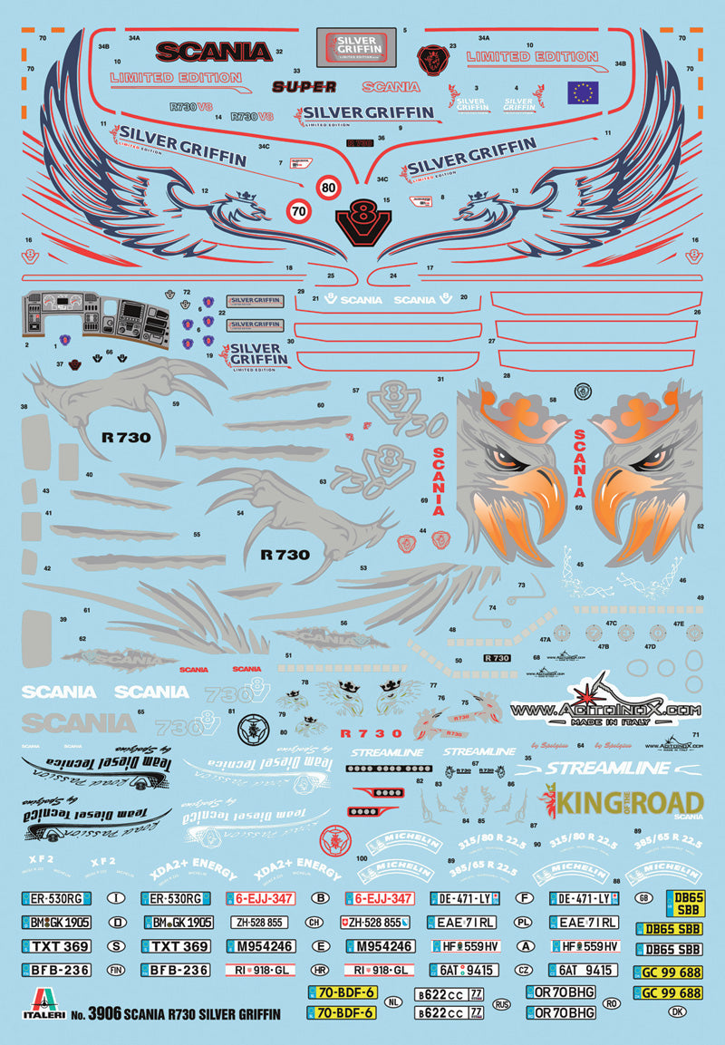 Italeri 1/24 SCANIA R730 V8 STREAMLINE ''SILVER GRIFFIN'' Plastic Model Kit Italeri