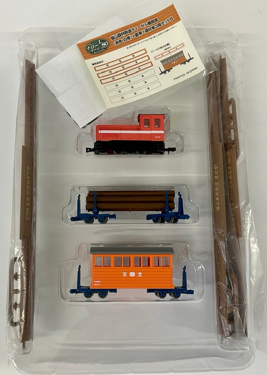 Tomytec Narrow Gauge 80 Nekoyama Forest Railway Type L Diesel Locomotive (Red/White Belt) + Passenger Car + Log Hauling Car 3 Cars Set B Tomytec