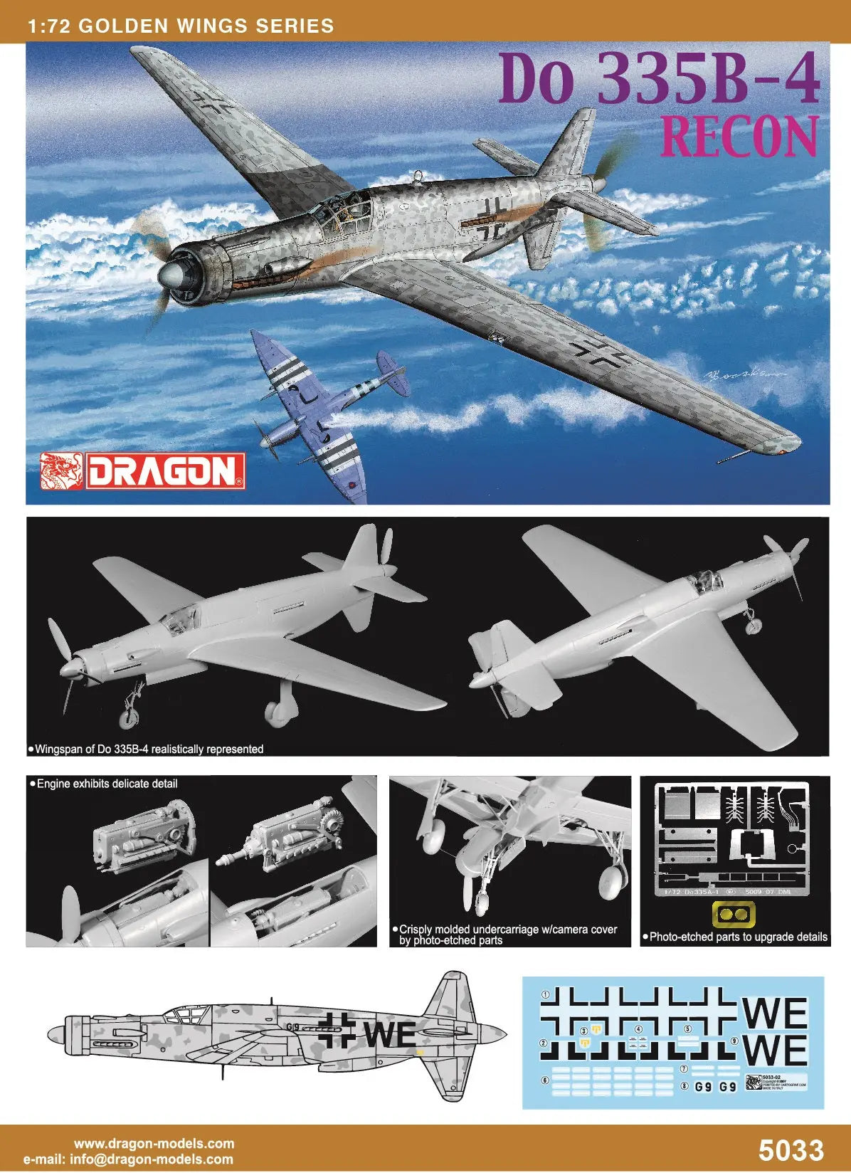 Dragon 1/72 Do 335B-4 Recon Plastic Model Kit Dragon