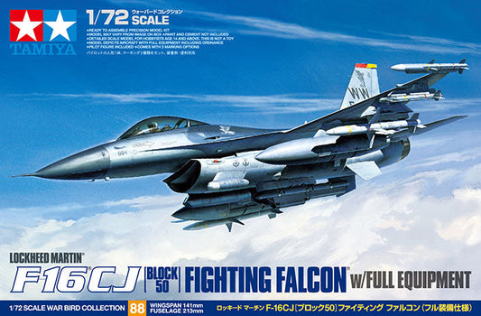 Tamiya 1:72 Lockheed Martin F-16CJ Block 50 Fighting Falcon Plastic Model Kit w/Full Equipment Plastic Model Kit Tamiya
