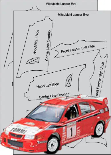 Scale Motorsport 1:24 Mitsubishi Lancer Evo Carbon Fiber Template Set Scale Motorsport