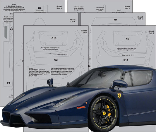 Scale Motorsport Enzo 1:12th Scale Interior - 6 Sheet Pewter Metallic Plain Weave Template Set Scale Motorsport