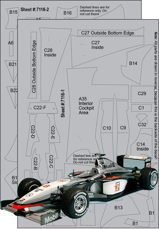 Scale Motorsport 1/20 McLaren Mercedes MP4/13 Carbon Fiber Template Set Scale Motorsport