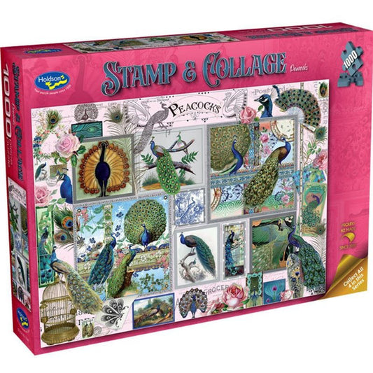 Holdson 1000 Piece Jigsaw Puzzle Stamp & Collage Peacocks Holdson