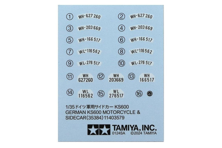Tamiya 1:35 German KS600 Motorcycle with Sidecar Plastic Model Kit Tamiya