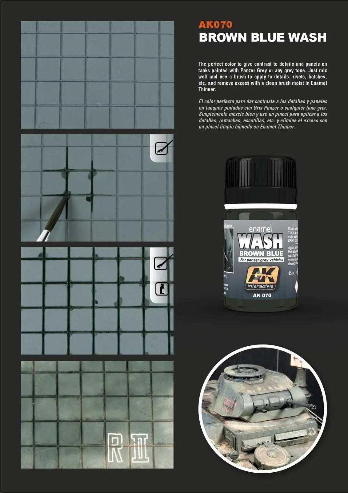 AK Interactive Weathering: Wash For Panzer Grey Vehicles 35ml Enamel Paint AK Interactive