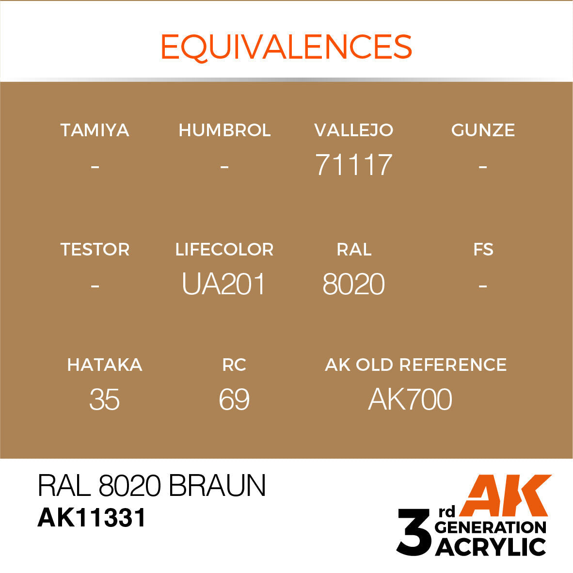 AK Interactive AFV Series: RAL 8020 Braun Acrylic Paint 17ml 3rd Generation AK Interactive
