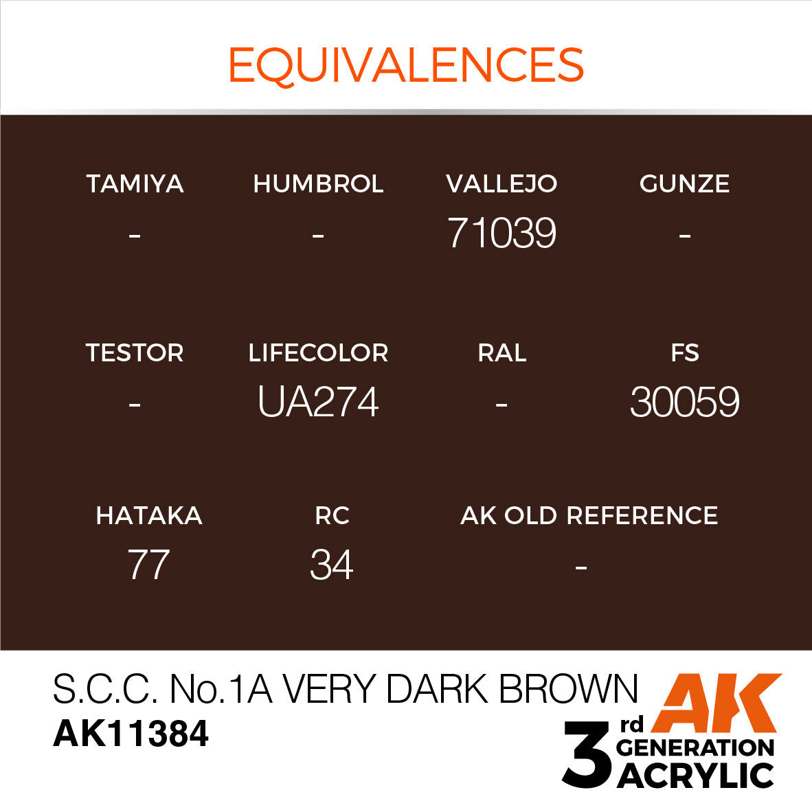 AK Interactive AFV Series: S.C.C. No.1A Very Dark Brown Acrylic Paint 17ml 3rd Generation AK Interactive