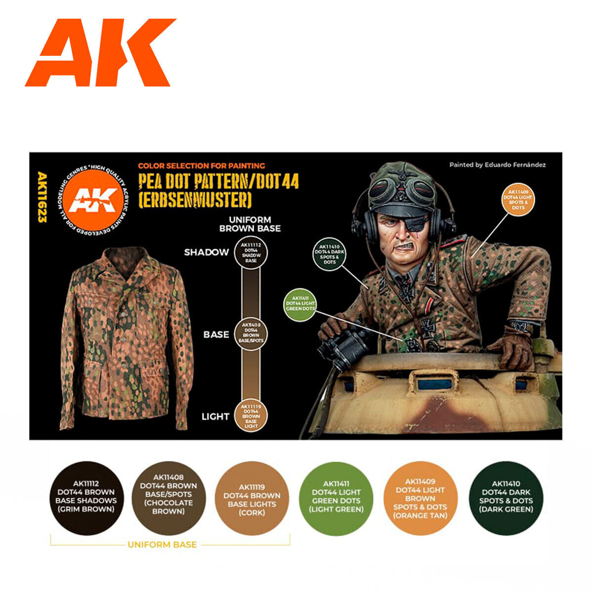 AK Interactive Figure Series: Waffen SS 44 Dot Uniform Colors Acrylic Paint Set 3rd Generation AK Interactive