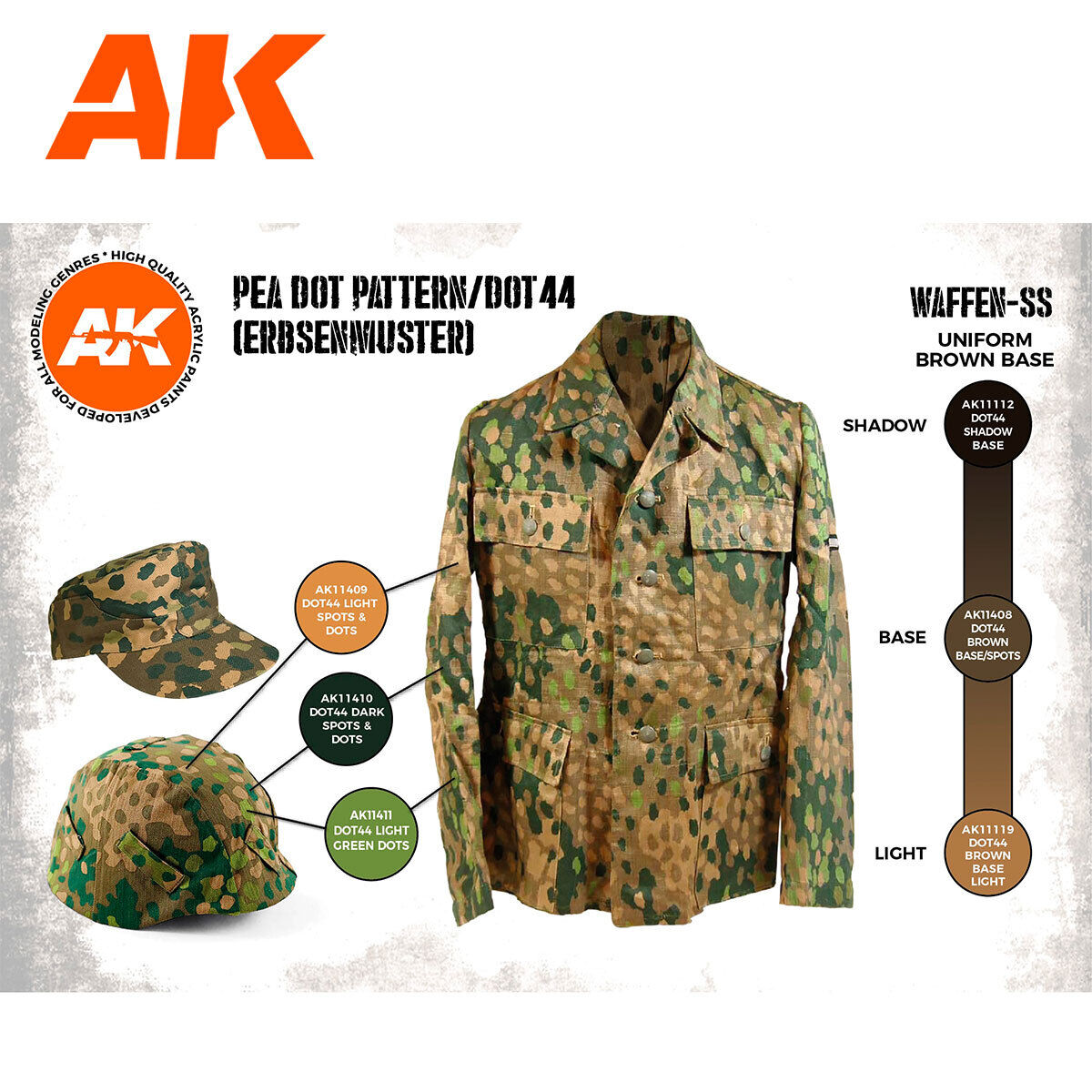 AK Interactive Figure Series: Waffen SS 44 Dot Uniform Colors Acrylic Paint Set 3rd Generation AK Interactive