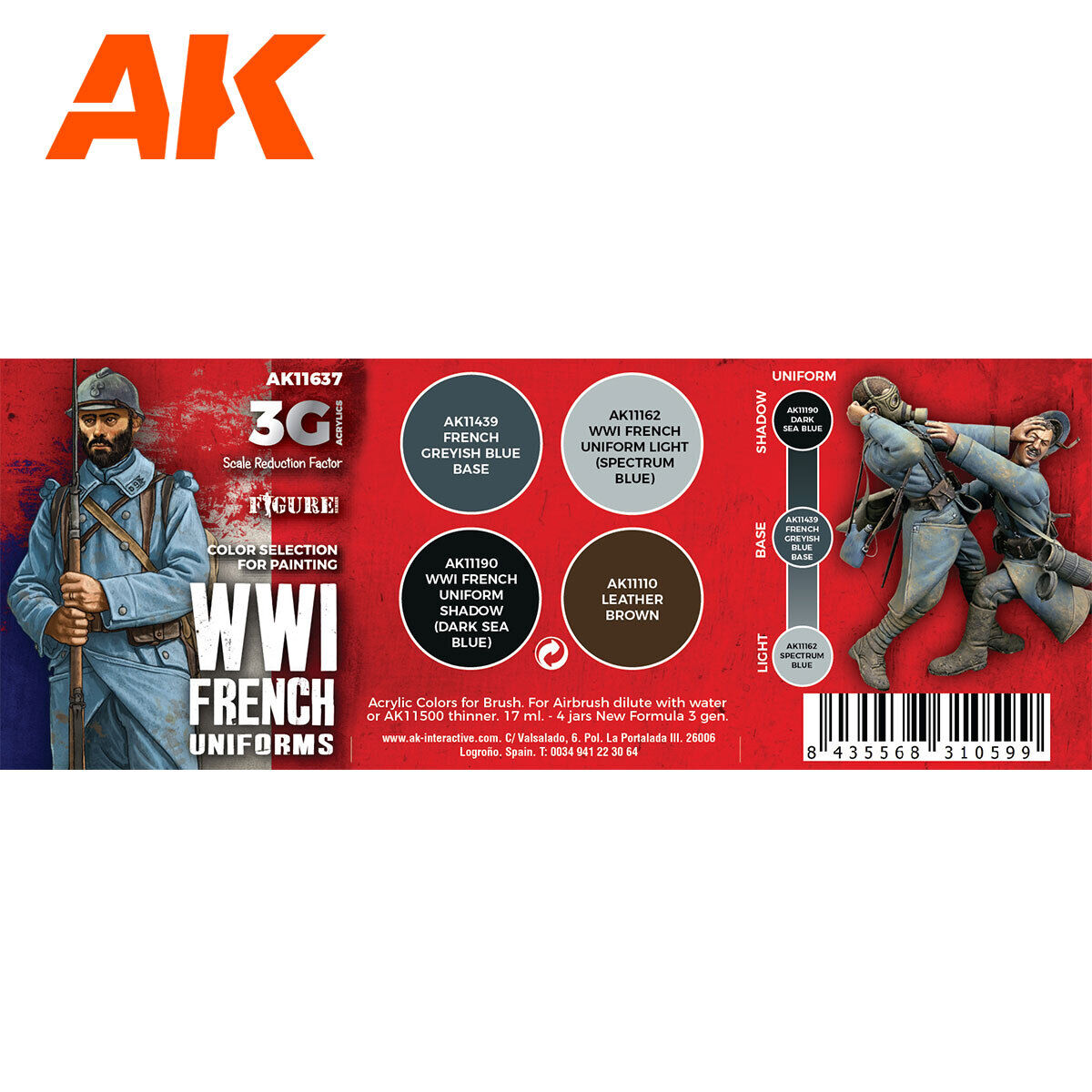 AK Interactive Figure Series: WWI French Uniforms Acrylic Paint Set 3rd Generation AK Interactive