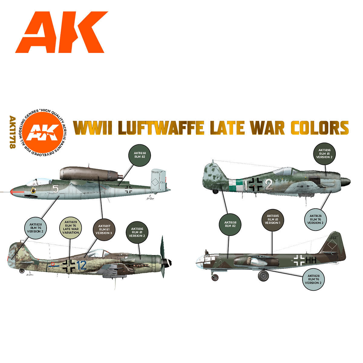 AK Interactive Air Series: WWII Luftwaffe Late War Colors Acrylic Paint Set 3rd Generation AK Interactive
