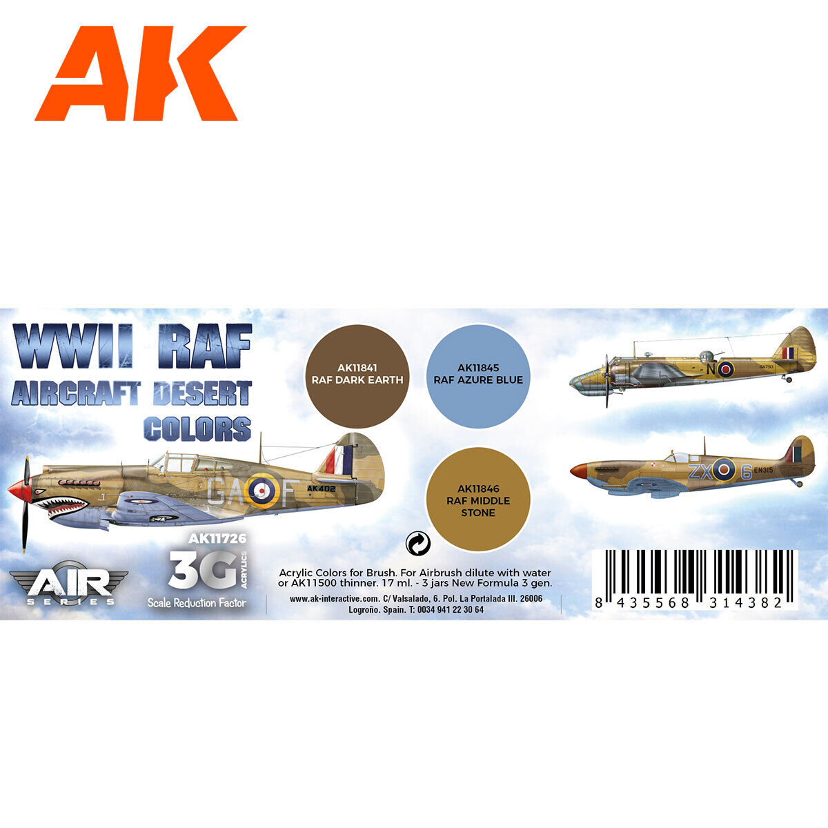 AK Interactive Air Series: WWII RAF Aircraft Desert Colors Acrylic Paint Set 3rd Generation AK Interactive