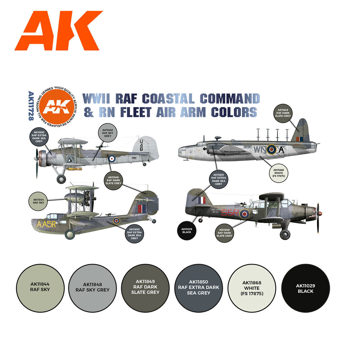 AK Interactive Air Series: WWII RAF Coastal Command & RN Fleet Air Arm Acrylic Paint Set 3rd Generation AK Interactive