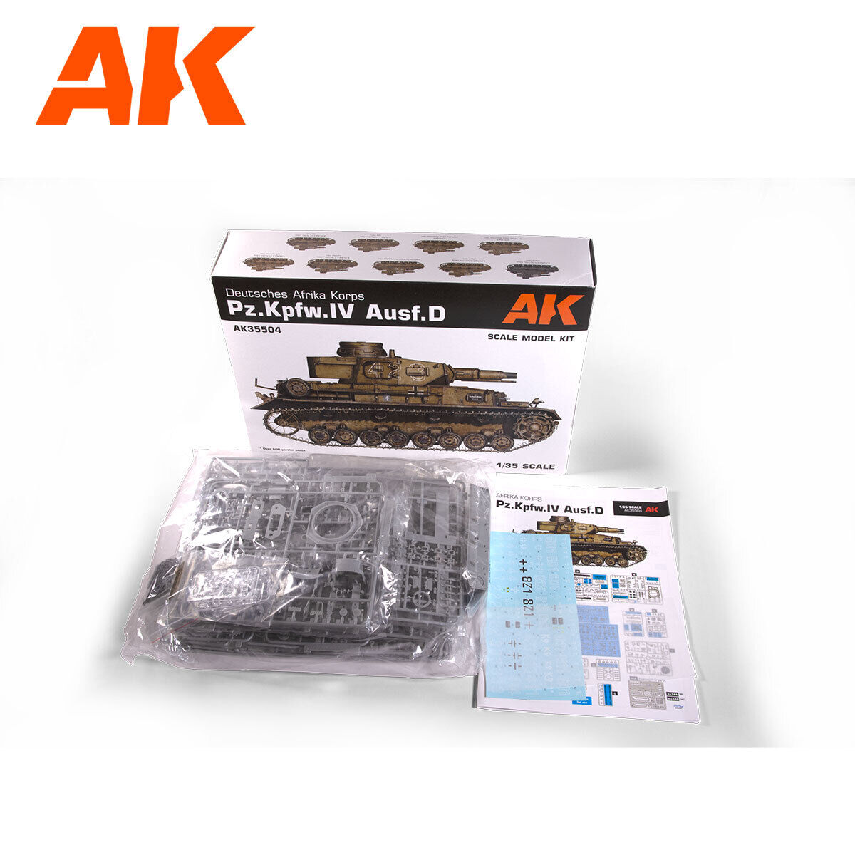 AK Interactive Pz.Kpfw.IV Ausf.D Afrika Korps + 5 Figures German Tank Crew Plastic Model Kit AK Interactive