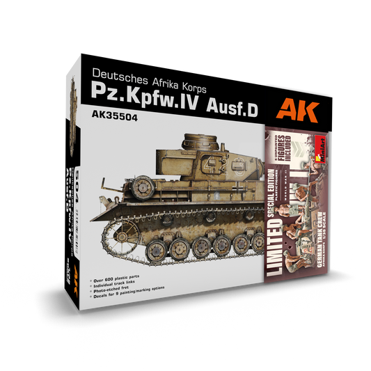 AK Interactive Pz.Kpfw.IV Ausf.D Afrika Korps + 5 Figures German Tank Crew Plastic Model Kit AK Interactive