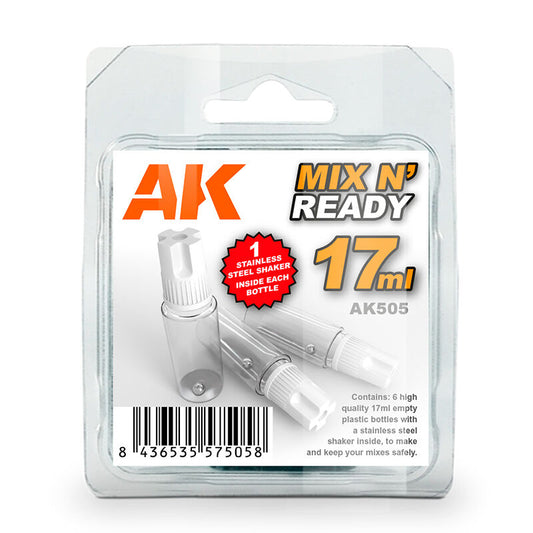 AK Interactive Mix And Ready - Acrylics (6 Empty, 17ml Jars With Shaker Ball) AK Interactive