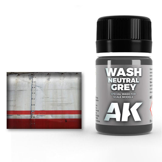 AK Interactive Weathering: Neutral Grey For White/Black Wash 35ml Enamel Paint AK Interactive