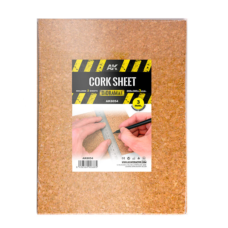 AK Interactive Cork Sheets - Coarse Grained - 200 X 300 X 3mm (2 Sheets) AK Interactive