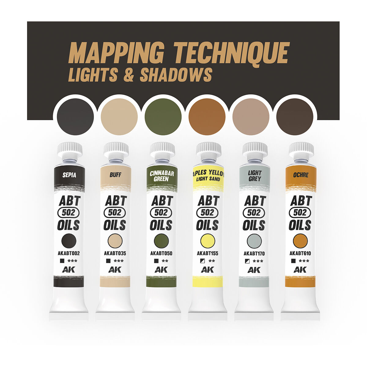 AK Interactive ABT 502: Vehicle Mapping Technique Lights & Shadows Oil Paint Set AK Interactive