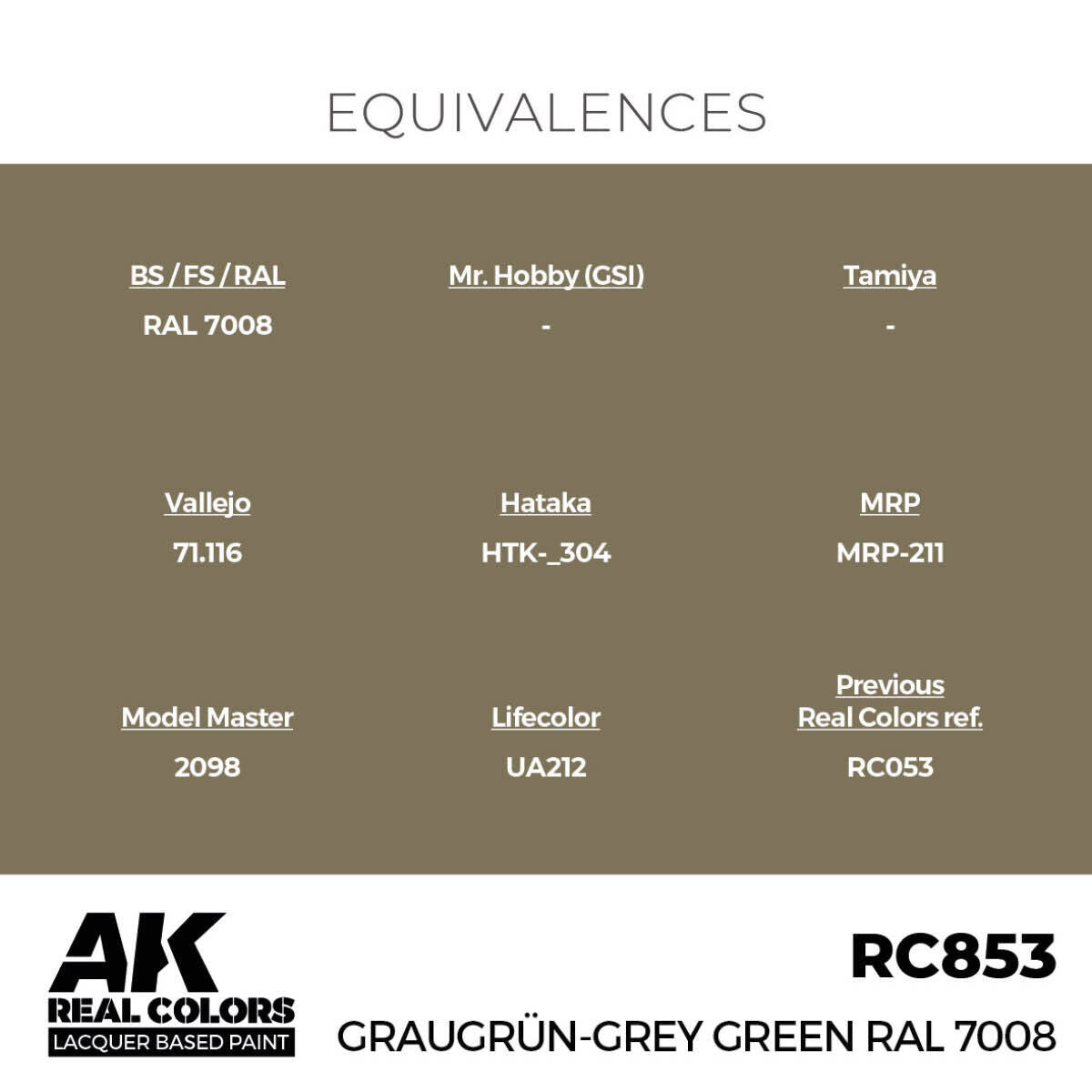 AK Interactive Real Colors: Graugrun-Grey Green RAL 7008 - 17ml Lacquer Paint AK Interactive